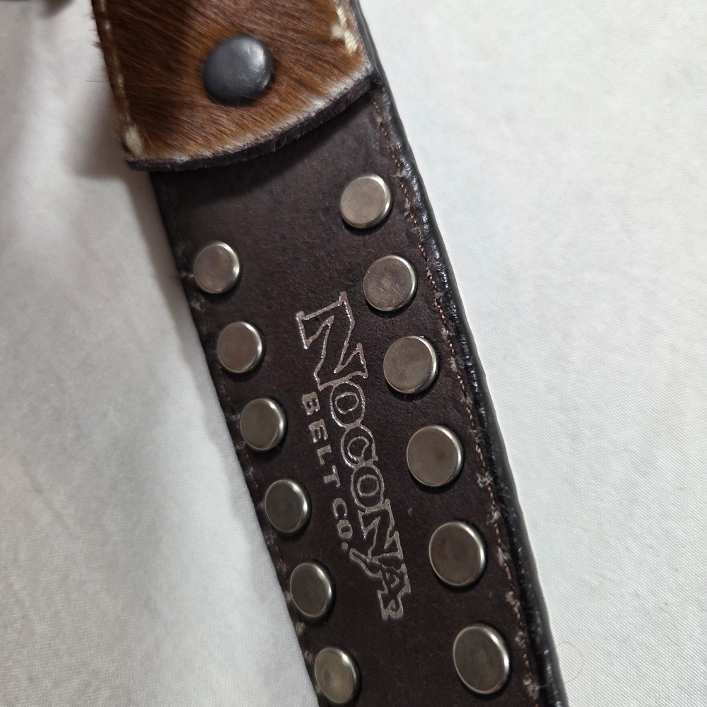 NOCONA Belt Leather Brown White Western Belt Silver Details Cowhide Large Unisex - Picture 7 of 8